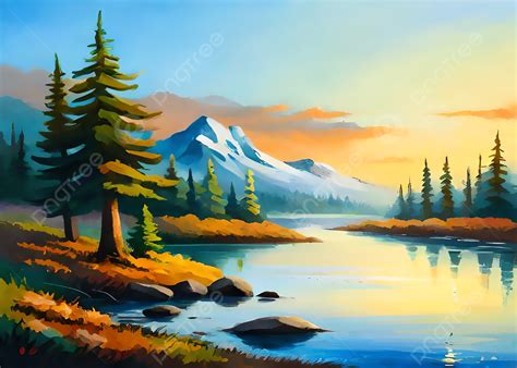 Mountain Lake Nature Background Oil Painting, Wallpaper, Free Wallpaper, Mountains Background ...
