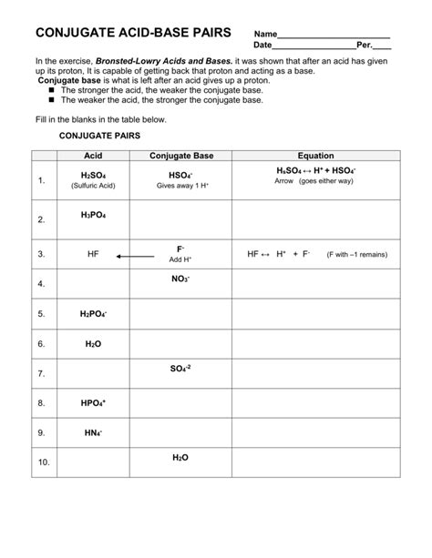 10++ Conjugate Acid Base Pairs Worksheet – Worksheets Decoomo