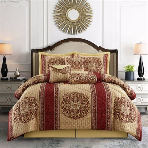 Lanco China Art 7 Piece Comforter Set Gold/Wine, Bed Size California ...