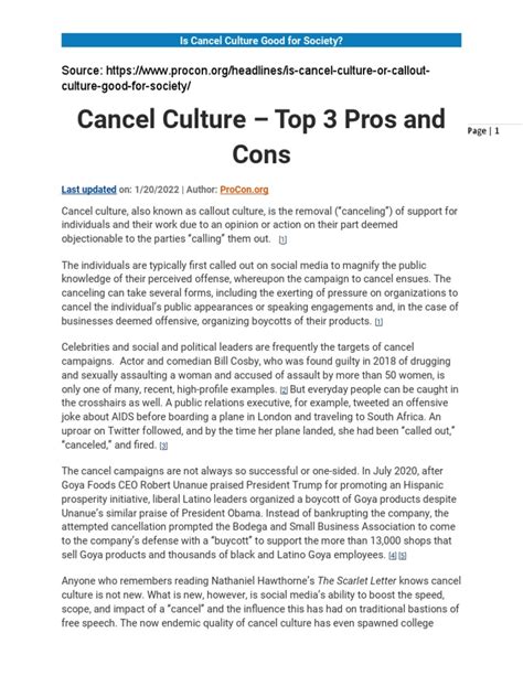 1 Cancel Culture Pros and Cons | PDF | Cyberbullying | Social Media