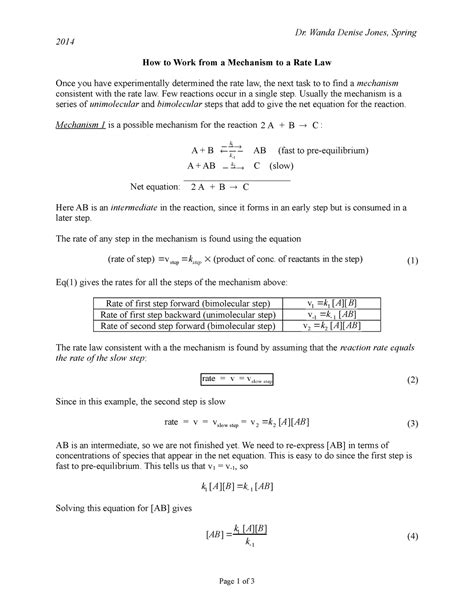 Mechanism - worksheets for general chemistry class. - Dr. Wanda Denise Jones, Spring 2014 How to ...