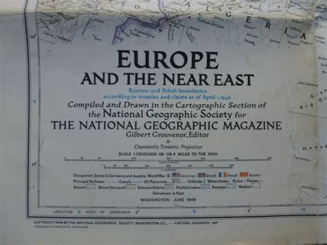 NATIONAL GEOGRAPHIC WALL Map - Europe And The Near East - 1949 $6.35 - PicClick