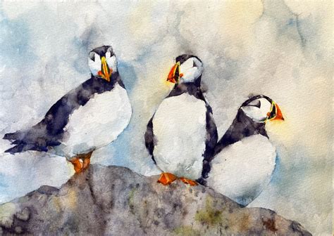 Oh the Puffins! Puffin Watercolor Painting - Michele Clamp Art in 2023 | Watercolor paintings ...