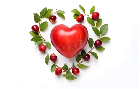 Red Apple Fruit Heart Shape with Leaves Isolated on White Background ...