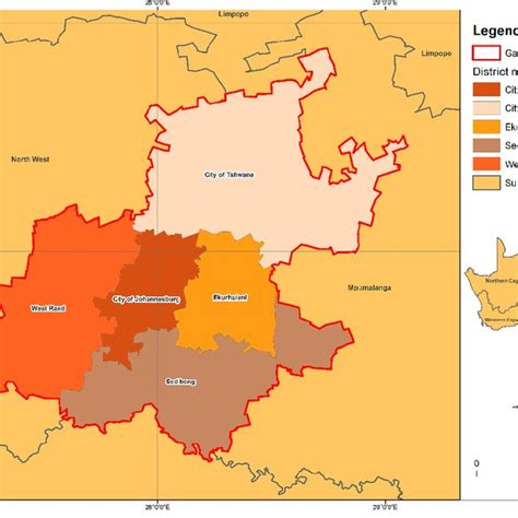 Map of Gauteng Province and its five municipalities (Source: Thandi ...