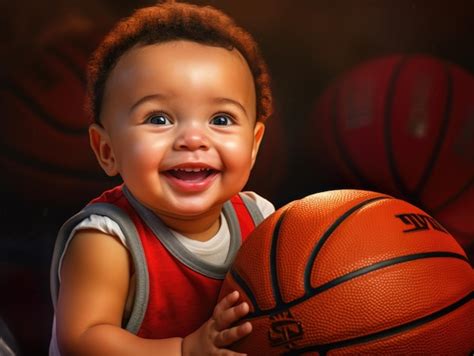 Premium AI Image | funny smiling baby as basketball player