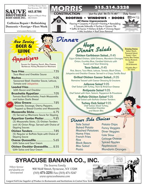 Stella's Diner menu in Syracuse, New York, USA