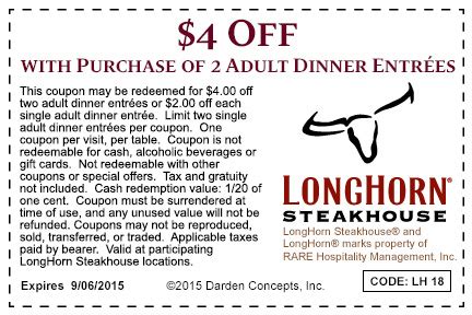 LongHorn Steakhouse - Printable Coupons, Promo Codes