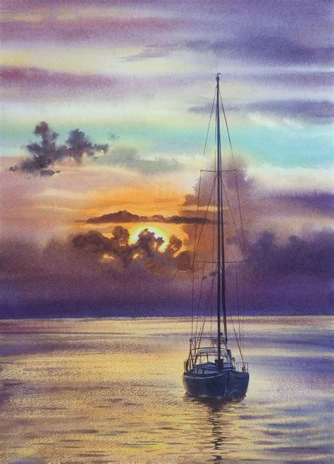 Sailboat - Yacht Art - seascape - sea and sky - yacht - sunset (2019 ...