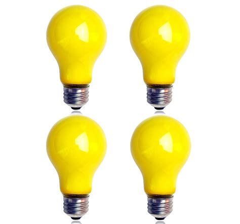 Sterl Lighting- Pack of 4 A19 Yellow Bug Incandescent Light Bulb, 60 Watt, 120V, E26 Base ...