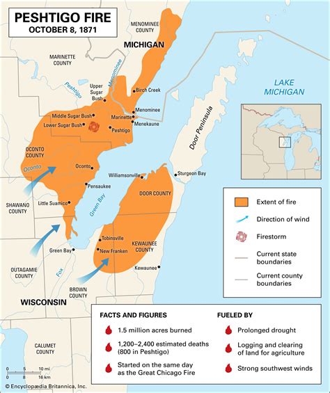 Peshtigo fire | forest fire, Wisconsin, United States [1871] | Britannica