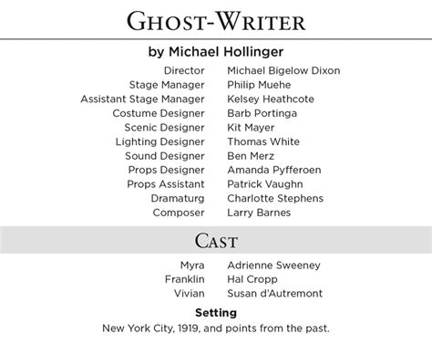 Ghost-Writer – Cast and Crew | Commonweal Theatre