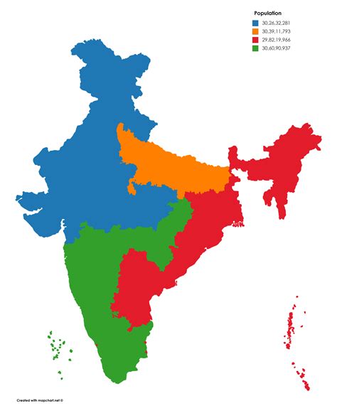 India divided into 4 regions with almost Equal Population | Map ...