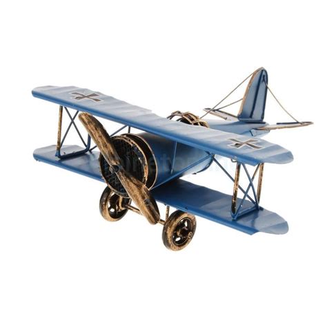 Vintage Blue Tin Metal Biplane Airplane Model Decor Toy Collectible ...