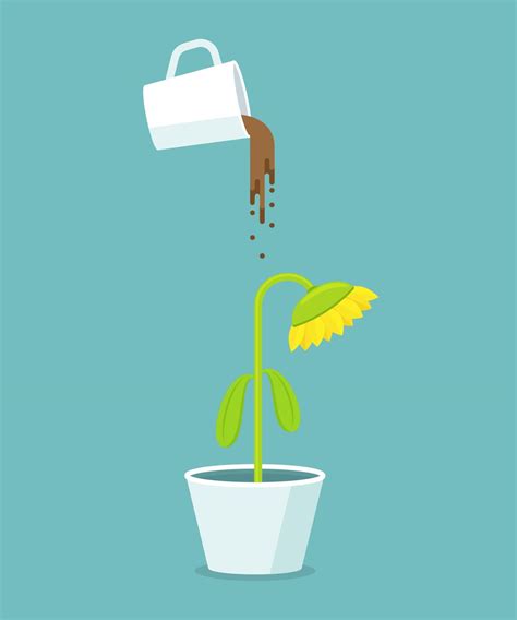 Watering Plant with Coffee. Concept of Awake and Alert. Business Idea. Vector illustration ...