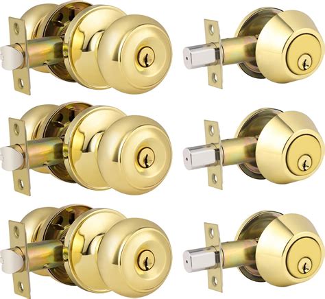 3 Pack Keyed Alike Entry Door Knob and Single Cylinder Deadbolt Lock Combo Set, Front Door Entry ...