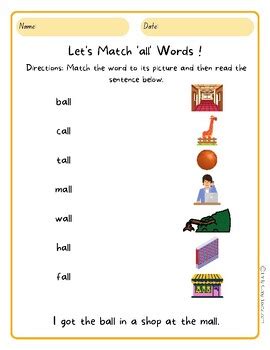 Let's Match /ALL/ Words to Pictures! Short, closed vowel words ending in ALL