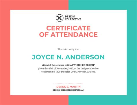 Vibrant Certificate of Attendance Template - Venngage