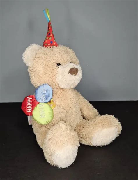 GUND HAPPY BIRTHDAY Bear Plush Balloons Party Hat Teddy Stuffed Animal Toy 12" $11.88 - PicClick