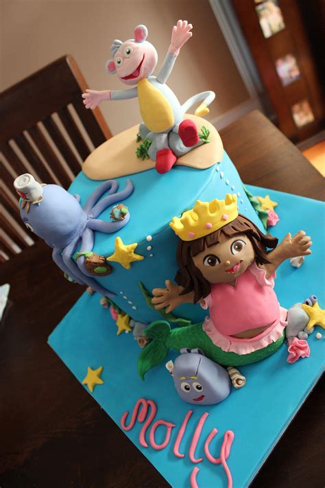 Mermaid Dora cake with fondant Dora, Boots, Backpack and Octopus. | Dora cake, Fondant cakes, Cake