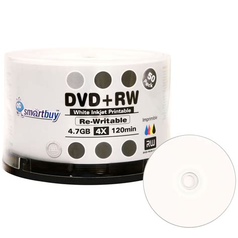 50 Pack Smartbuy Blank DVD+RW 4x 4.7GB 120Min White Inkjet Hub ...