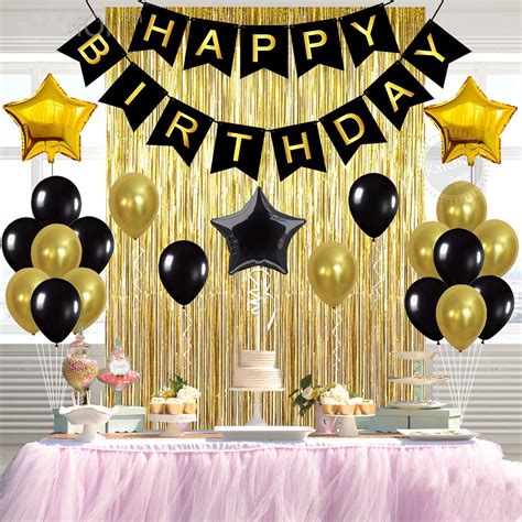 Mumoobear Gold And Black Birthday Decorations Set - Happy Birthday Banner For Birthday Party ...