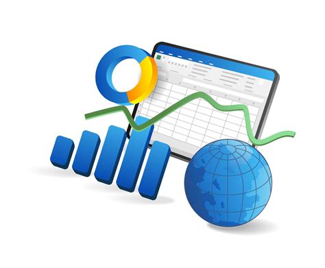 Business graph with globe and chart on white background. Vector ...