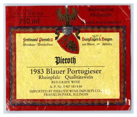 1970'S-80'S PEIROTH BLAUER Portugieser German Wine Label Original S24E $29.99 - PicClick