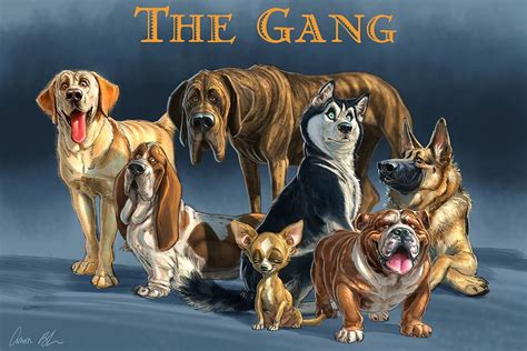 "The Gang" Poster | Canine art, Animal drawings, Bulldog art