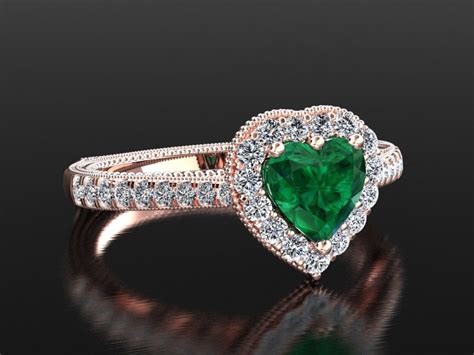 Emerald Engagement Ring Rose Gold Emerald Wedding Set Heart - Etsy