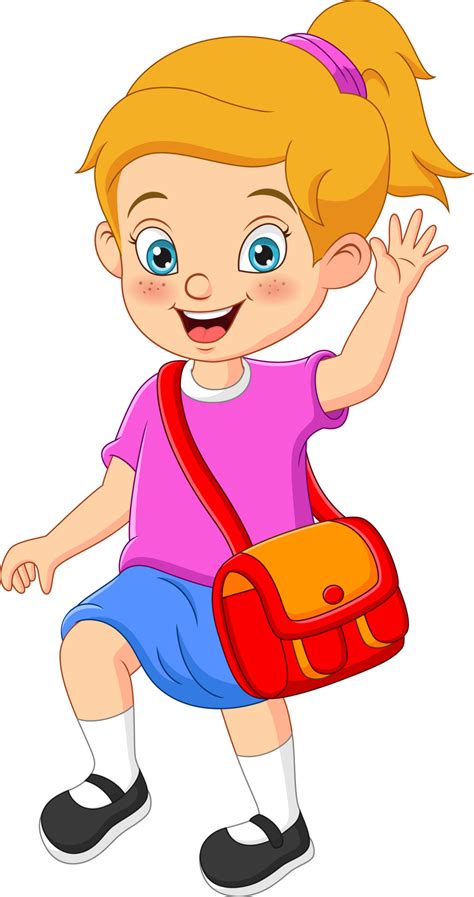 Cartoon cute girl go to school with backpack 5112427 Vector Art at Vecteezy