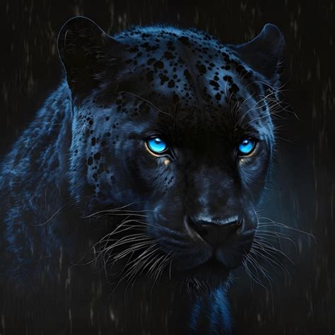 Premium Photo | A black jaguar with blue eyes is in the dark