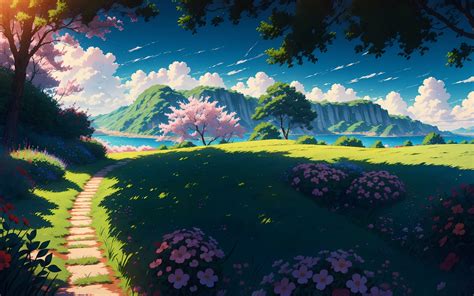 1920x1200 Resolution Anime Field 4k Anime Landscape 1200P Wallpaper - Wallpapers Den