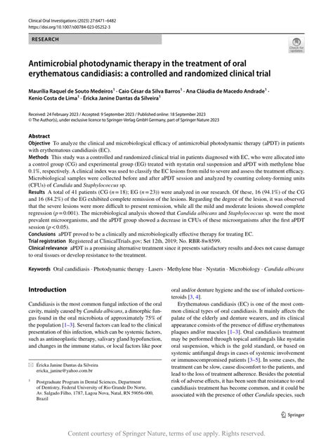 Antimicrobial photodynamic therapy in the treatment of oral erythematous candidiasis: a ...