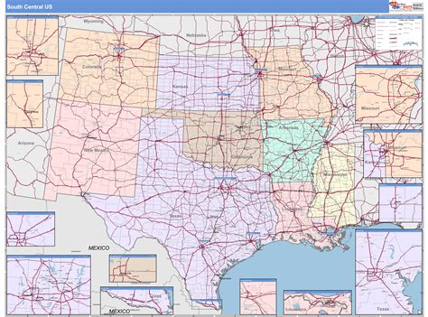 US South Central 2 Regional Wall Map Color Cast Style by MarketMAPS - MapSales