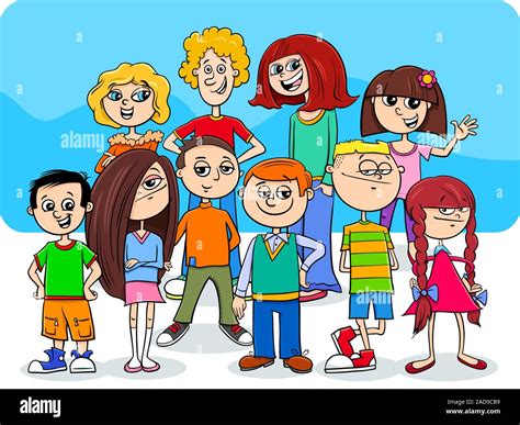 children and teens cartoon characters group Stock Photo - Alamy