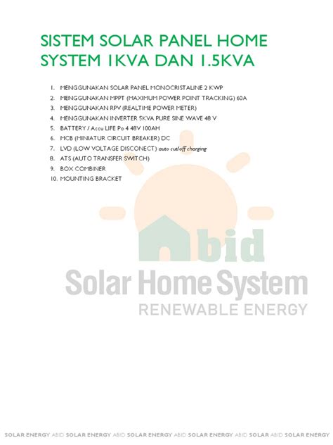 SISTIM SOLAR PANEL HOME SYSTEM 2KVA - ABID - SOLARHOME - Picture | PDF