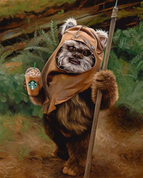 Ewok, Star Wars, Starbucks, Disney, Disney Art, Star Wars Art, Oil Painting, Reproduction ...