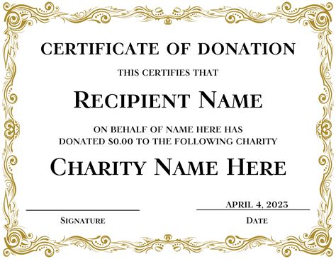 Editable Certificate Of Donation Template Printable Charity Etsy ...