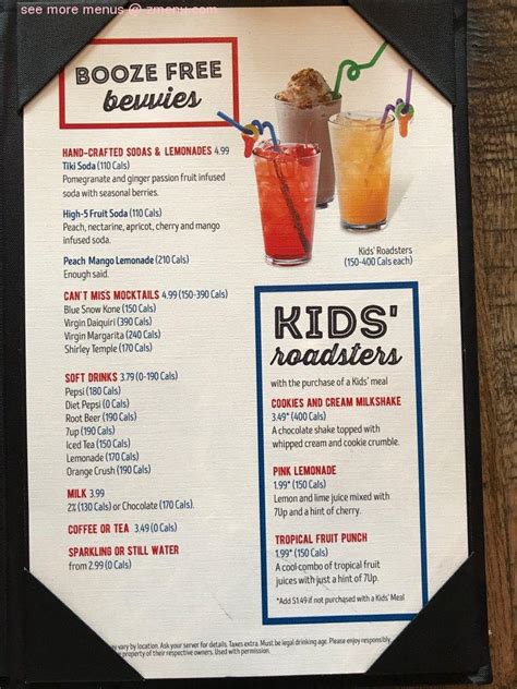 Menu at Kelseys Original Roadhouse pub & bar, Niagara Falls, Clifton Hill