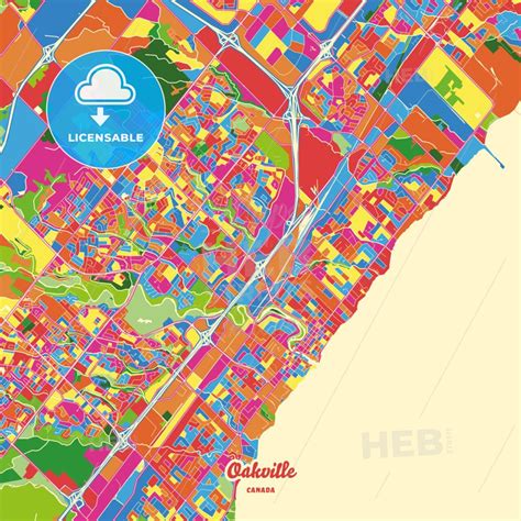 Oakville, Ontario, Canada city map with crazy colors between red, blue ...