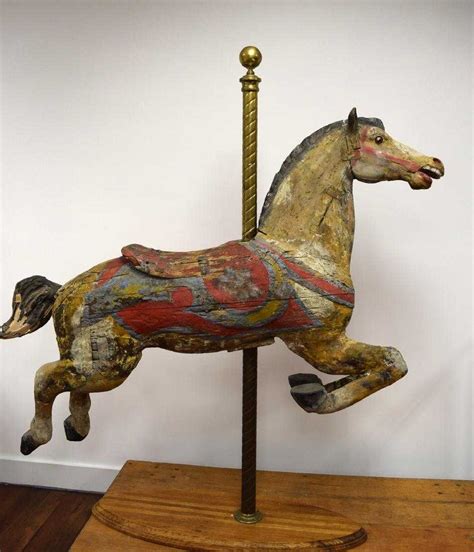 EARLY ANTIQUE CARVED CAROUSEL HORSE: