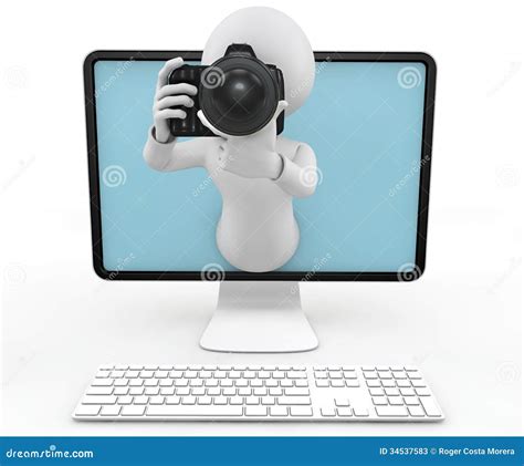 3d Man With DSLR Camera And Computer Stock Illustration - Image: 34537583