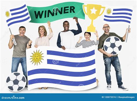 Diverse Football Fans Holding the Flag of Uruguay Stock Photo - Image ...