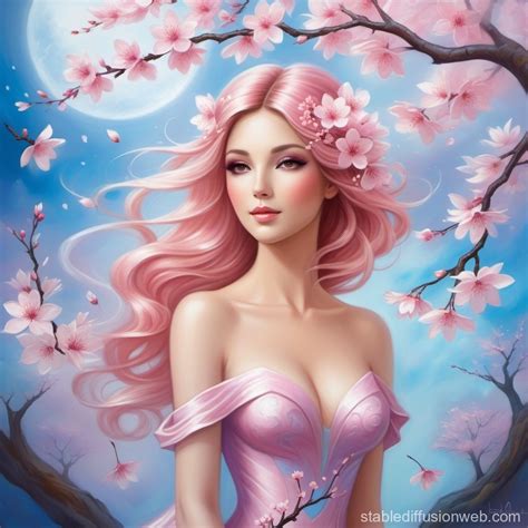 Acrylic Painting: Cherry Blossom Tree to Woman | Stable Diffusion Online