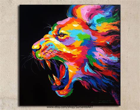 Lion painting acrylic on canvas | Animal canvas paintings, Lion painting, Colorful lion painting ...