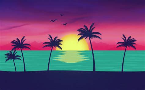 Download Palm Sunset Material Design Wallpaper | Wallpapers.com