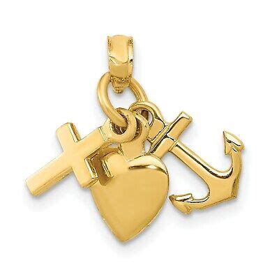 14k Yellow Gold Faith Hope And Charity Symbols Charm Pendant 19 mm x 20 mm | eBay