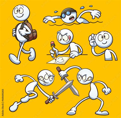 Generic cartoon character performing different actions. Vector clip art ...