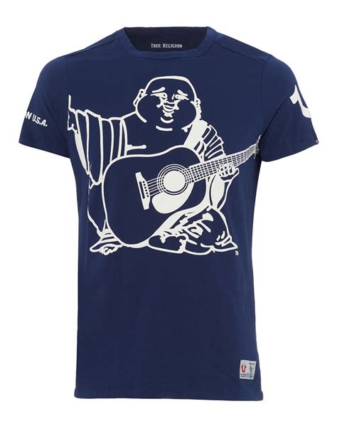 True Religion Mens Oversized Buddha T-Shirt, Navy Blue Tee